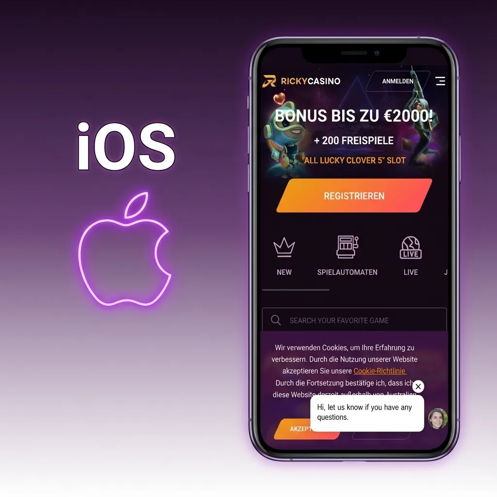 iPhone screen showing Safari steps to add Ricky casino web app icon to home screen for app-like access