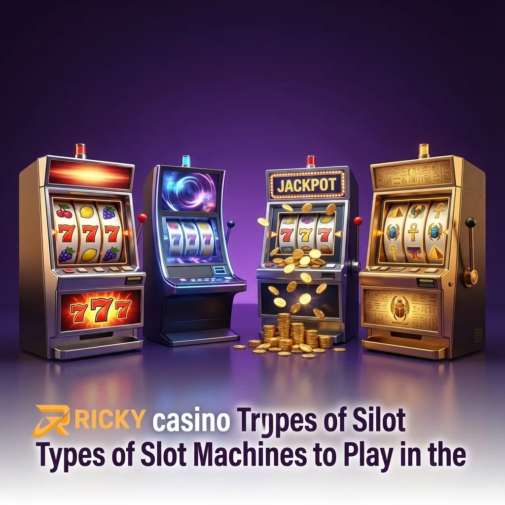 Ricky casino slots lobby showing classic, video, Megaways, jackpot and crash-style machines on bright digital screens