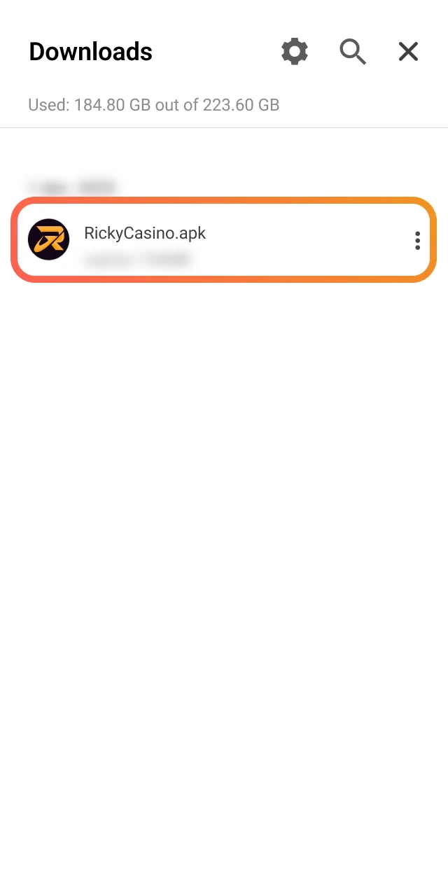 Find the Ricky Casino APK in your downloads folder and tap it to begin installation.