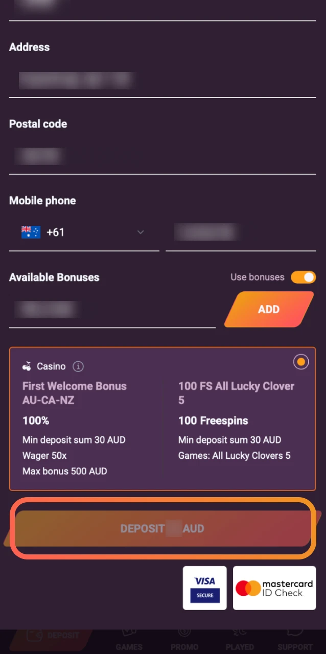 Head to the Ricky Casino cashier and pick a payment option like Visa or Bitcoin to deposit.